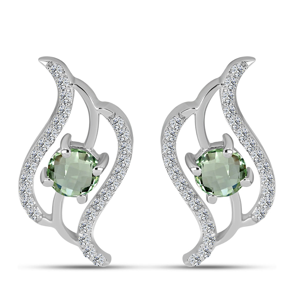 Cercei din Argint 925 ( 2.78 grame ) cu Ametist Verde și Topaz Alb 1.49 Carate 1 