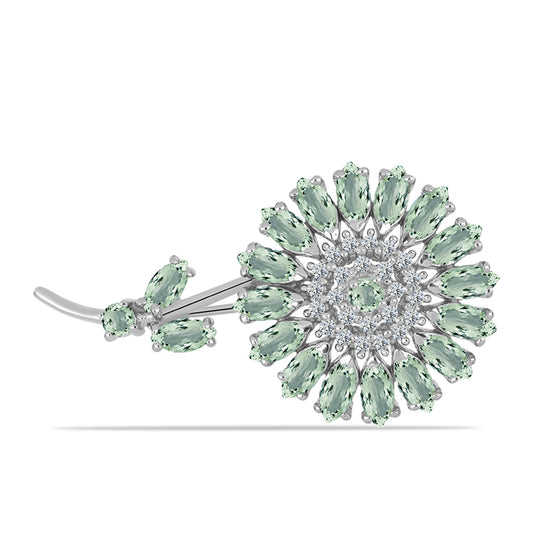 Broşă din Argint 925 ( 6.13 grame ) cu Ametist Verde și Topaz Alb 4.49 Carate