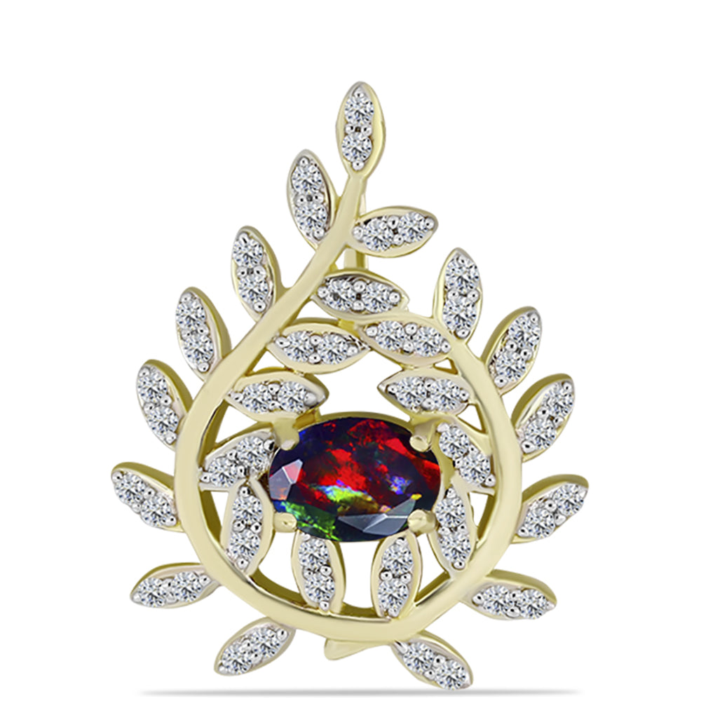 Pandantiv din Argint 925 Placat cu Aur ( 3.22 grame ) cu Opal Etiopian Negru Lega Dembi și Topaz Alb 0.84 Carate