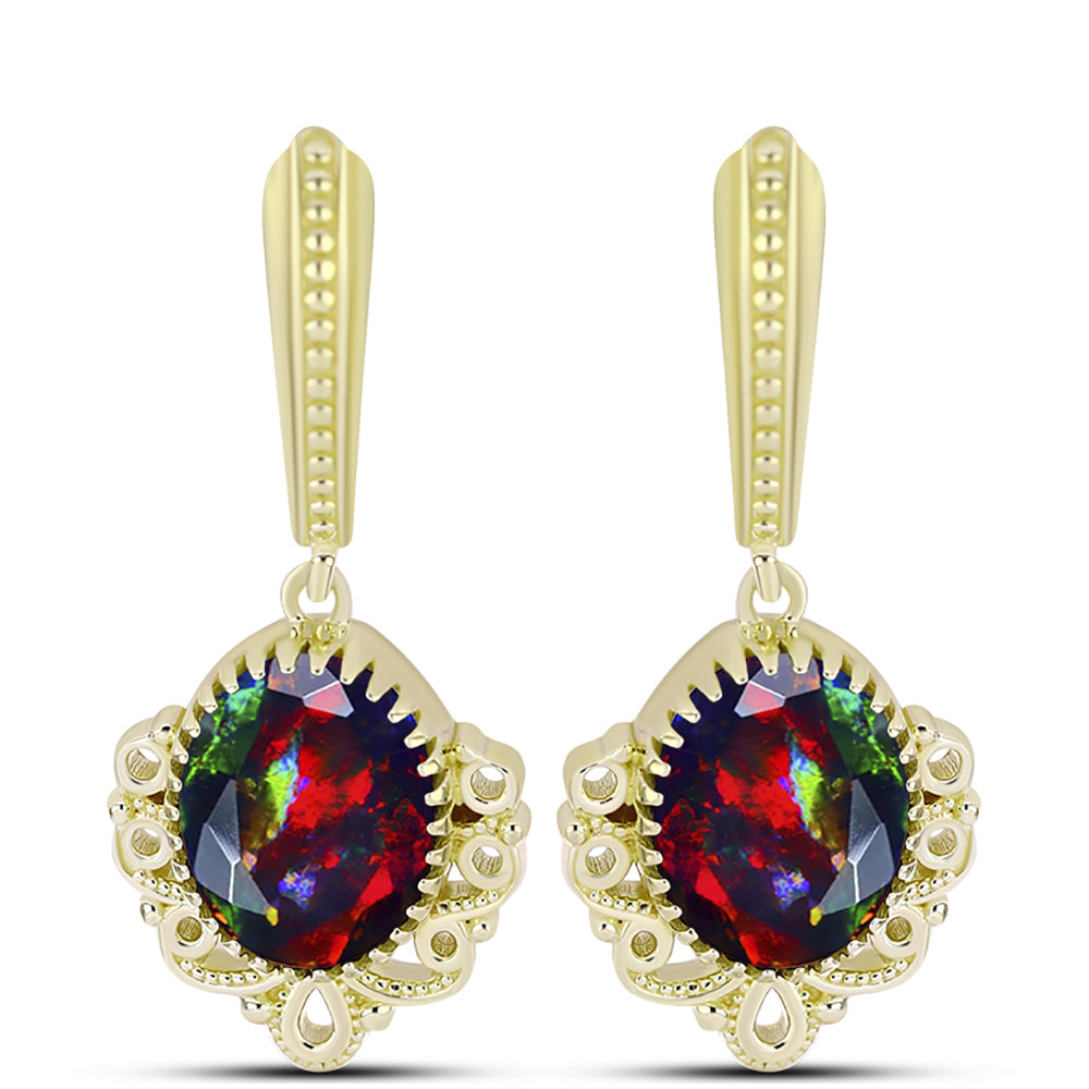 Cercei din Argint 925 Placat cu Aur ( 6.33 grame ) cu Opal Etiopian Negru Lega Dembi 2.9 Carate