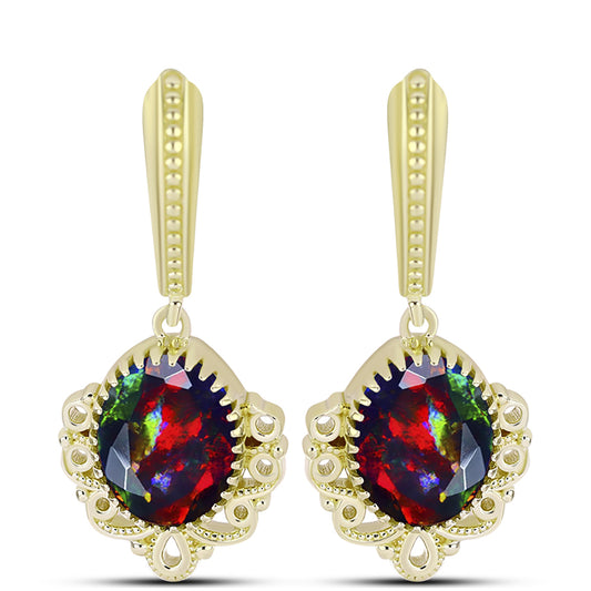 Cercei din Argint 925 Placat cu Aur ( 6.33 grame ) cu Opal Etiopian Negru Lega Dembi 2.9 Carate