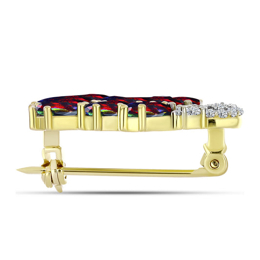 Broşă din Argint 925 Placat cu Aur ( 4.6 grame ) cu Opal Etiopian Negru Lega Dembi și Spinel Negru 3.54 Carate