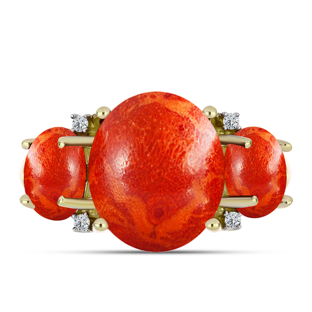 Inel din Argint 925 Placat cu Aur ( 3.13 grame ) cu Coral Roșu Burete și Topaz Alb 4.98 Carate 1 