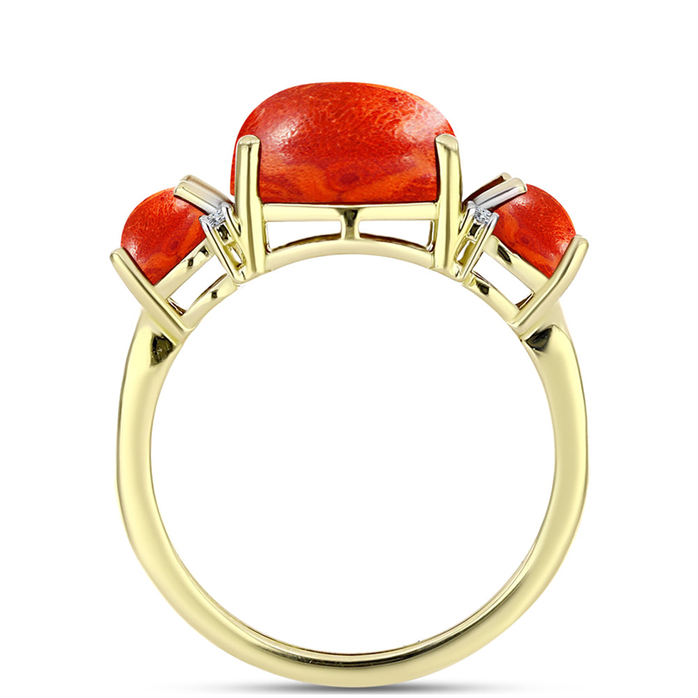 Inel din Argint 925 Placat cu Aur ( 3.13 grame ) cu Coral Roșu Burete și Topaz Alb 4.98 Carate 2 
