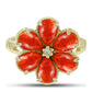 Inel din Argint 925 Placat cu Aur ( 3.85 grame ) cu Coral Roșu Burete și Topaz Alb 3.58 Carate