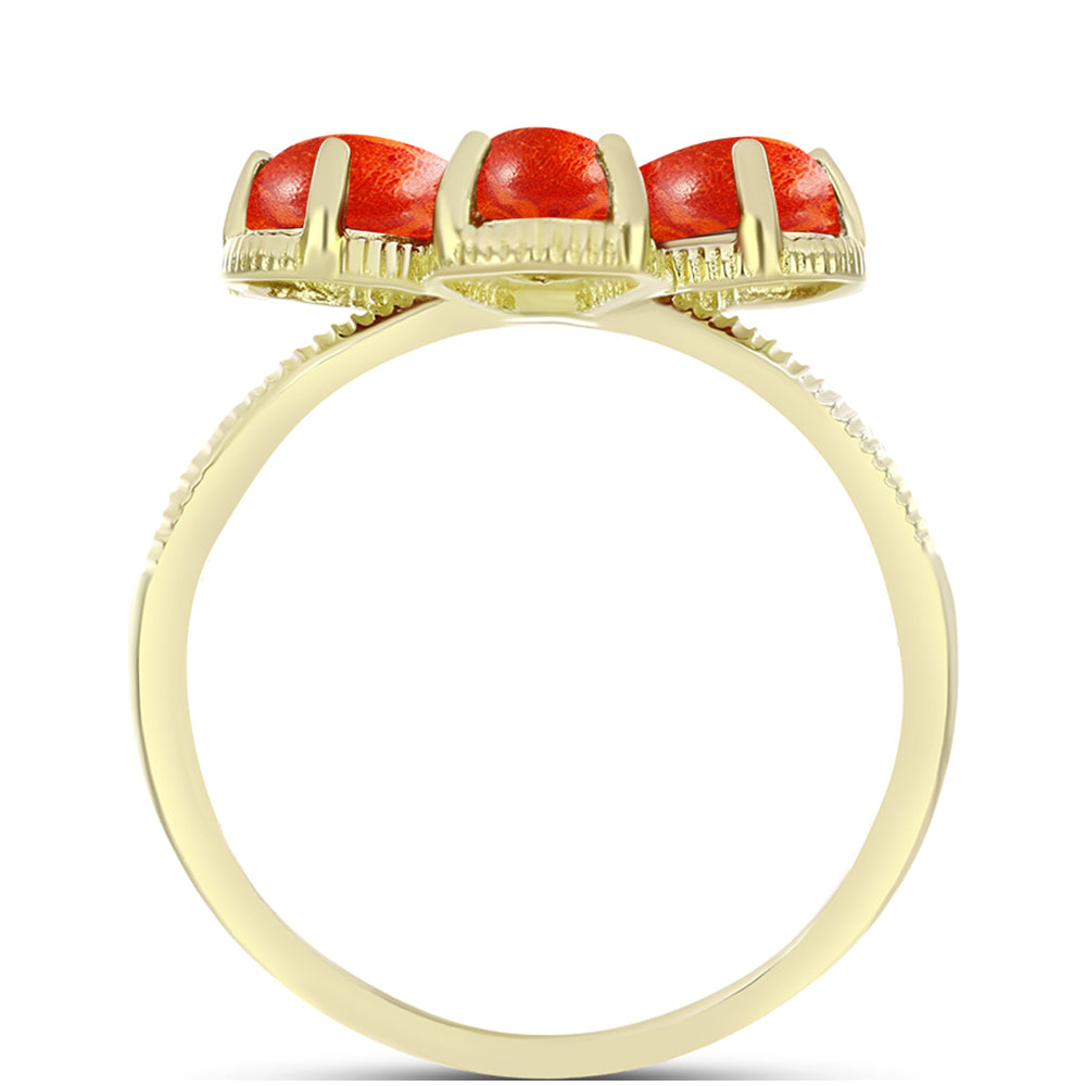 Inel din Argint 925 Placat cu Aur ( 3.85 grame ) cu Coral Roșu Burete și Topaz Alb 3.58 Carate