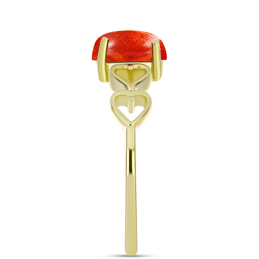 Inel din Argint 925 Placat cu Aur ( 1.97 grame ) cu Coral Roșu Burete 1.08 Carate
