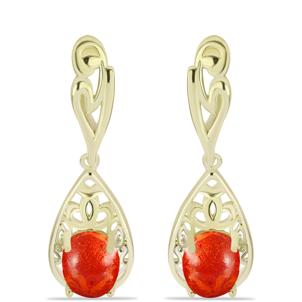 Cercei din Argint 925 Placat cu Aur ( 6.21 grame ) cu Coral Roșu Burete 4.77 Carate