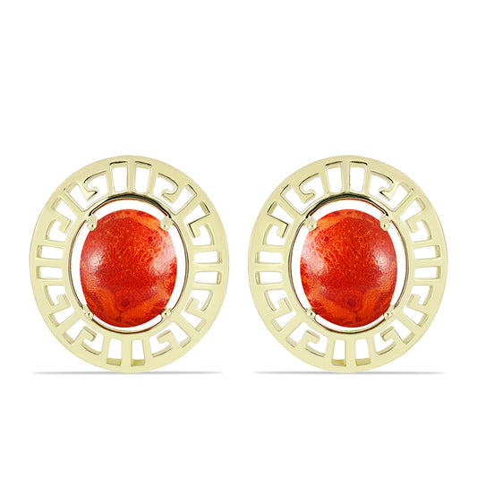 Cercei din Argint 925 Placat cu Aur ( 6.5 grame ) cu Coral Roșu Burete 9.08 Carate