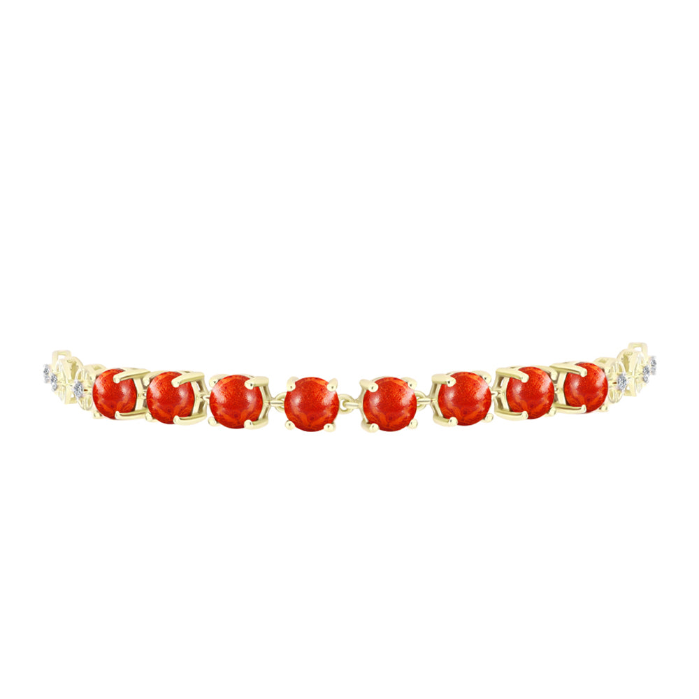 Brățară din Argint 925 Placat cu Aur ( 6.44 grame ) cu Coral Roșu Burete și Topaz Alb 6.82 Carate 2 
