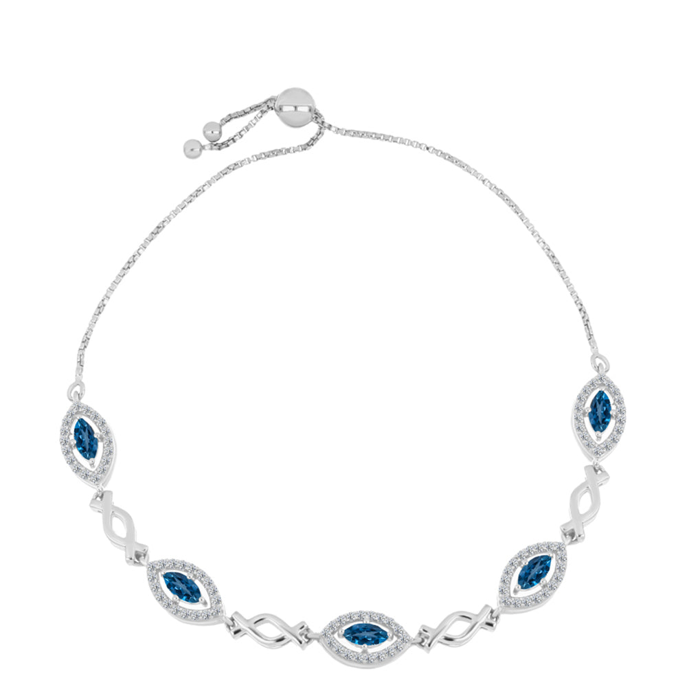 Brățară din Argint 925 ( 7.59 grame ) cu Topaz Albastru ”Londra” și Topaz Alb 2.09 Carate 1 
