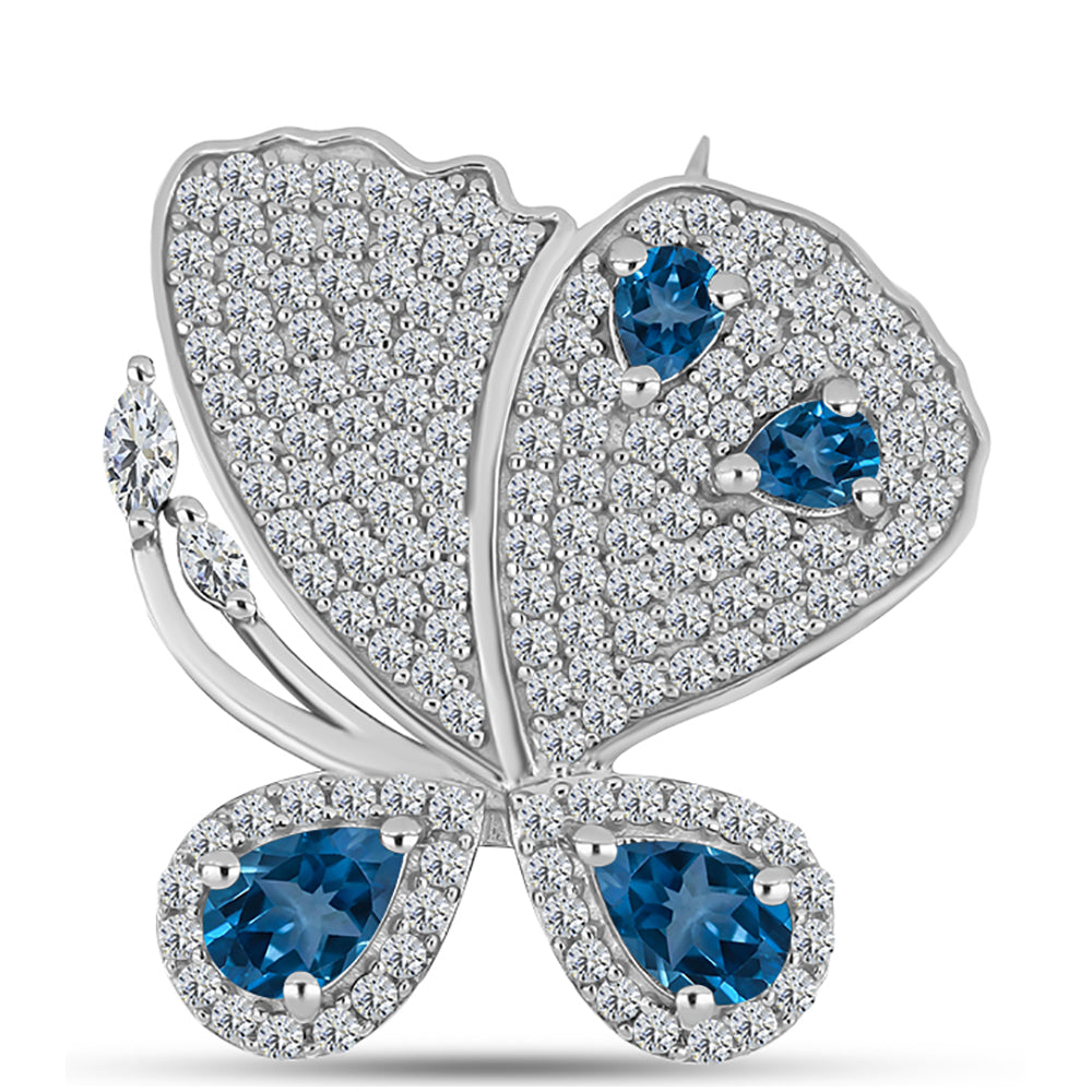 Broşă din Argint 925 ( 5 grame ) cu Topaz Albastru ”Londra” și Topaz Alb 2.75 Carate 1 