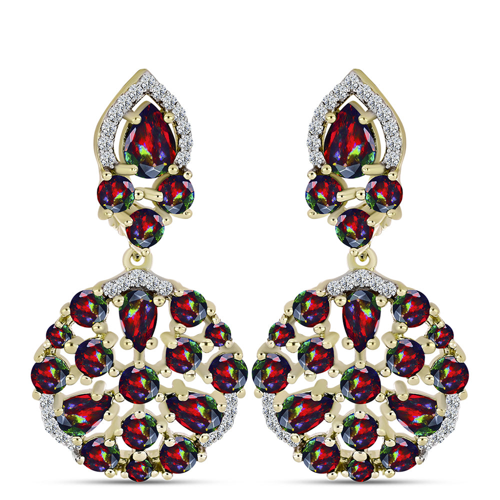 Cercei din Argint 925 Placat cu Aur ( 7.4 grame ) cu Opal Etiopian Negru Lega Dembi și Topaz Alb 3.66 Carate
