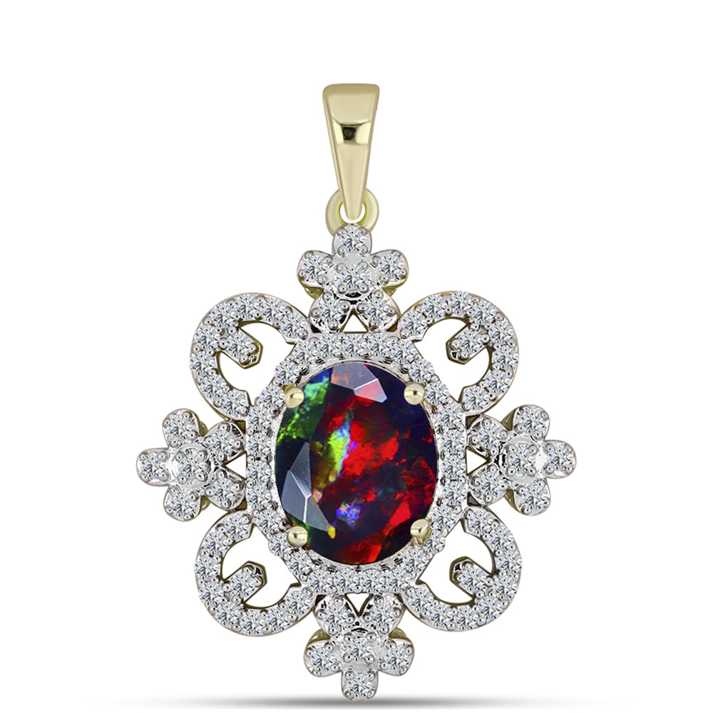 Pandantiv din Argint 925 Placat cu Aur ( 3.24 grame ) cu Opal Etiopian Negru Lega Dembi și Topaz Alb 2.08 Carate 1 