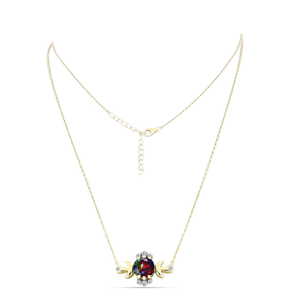 Colier din Argint 925 Placat cu Aur ( 4.71 grame ) cu Opal Etiopian Negru Lega Dembi și Topaz Alb 1.75 Carate 1 