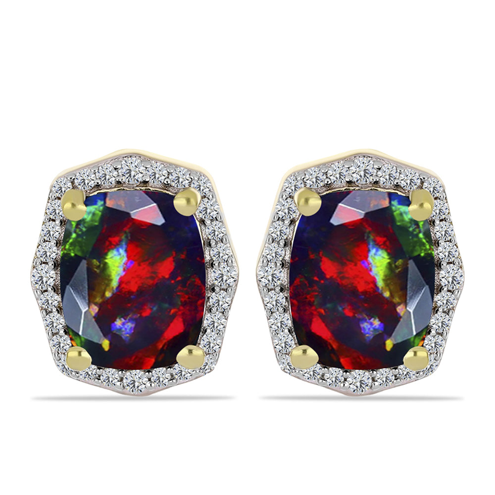 Cercei din Argint 925 Placat cu Aur ( 4.06 grame ) cu Opal Etiopian Negru Lega Dembi și Topaz Alb 3.59 Carate 1 