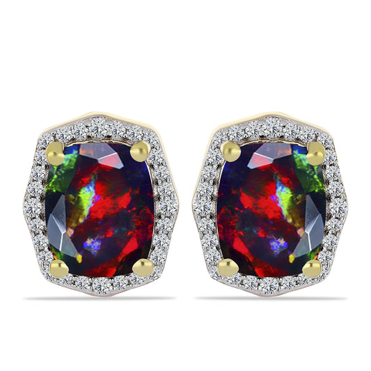 Cercei din Argint 925 Placat cu Aur ( 4.06 grame ) cu Opal Etiopian Negru Lega Dembi și Topaz Alb 3.59 Carate