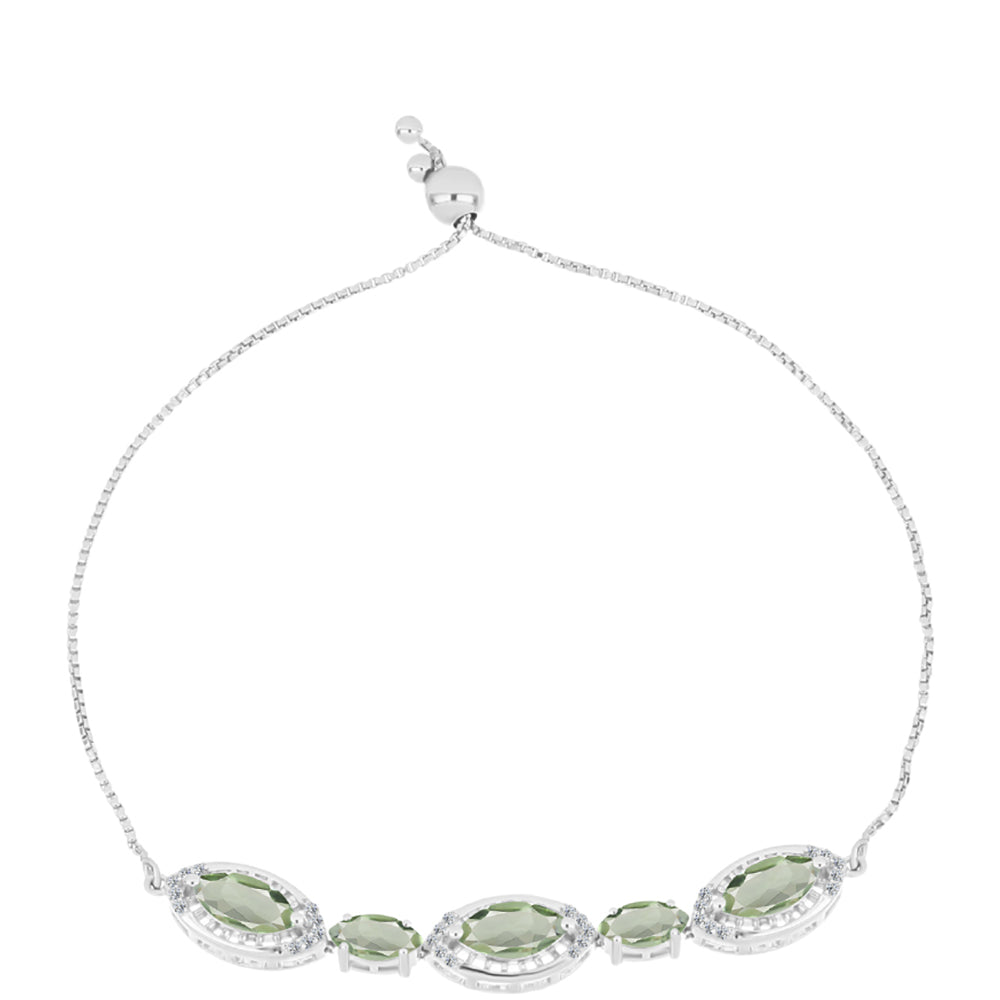 Brățară din Argint 925 ( 6.61 grame ) cu Ametist Verde și Topaz Alb 4.37 Carate