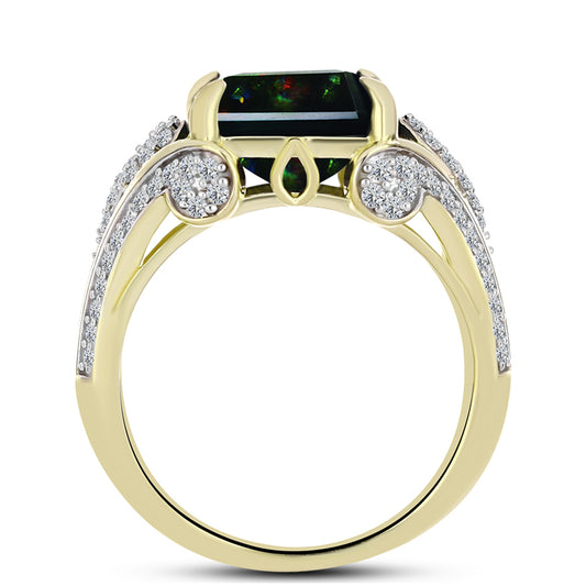 Inel din Argint 925 Placat cu Aur ( 4.91 grame ) cu Opal Etiopian Negru Lega Dembi și Topaz Alb 4.1 Carate