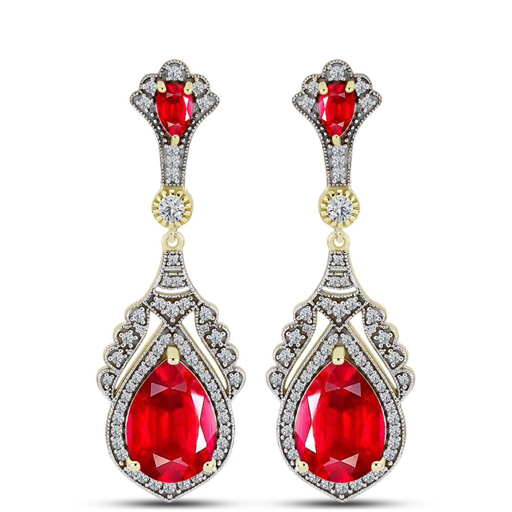 Cercei din Argint 925 Placat cu Aur ( 8.52 grame ) cu Agat Roșu și Topaz Alb 12.05 Carate
