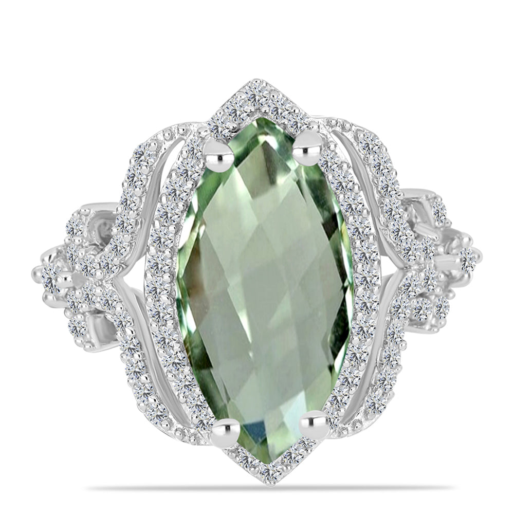 Inel din Argint 925 ( 4.17 grame ) cu Ametist Verde și Topaz Alb 5.84 Carate 1 