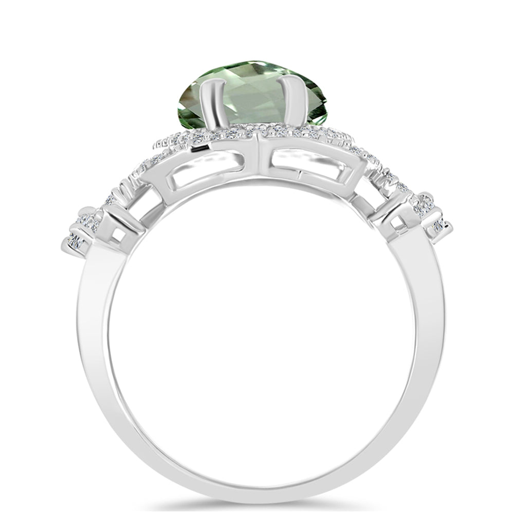 Inel din Argint 925 ( 4.17 grame ) cu Ametist Verde și Topaz Alb 5.84 Carate 2 