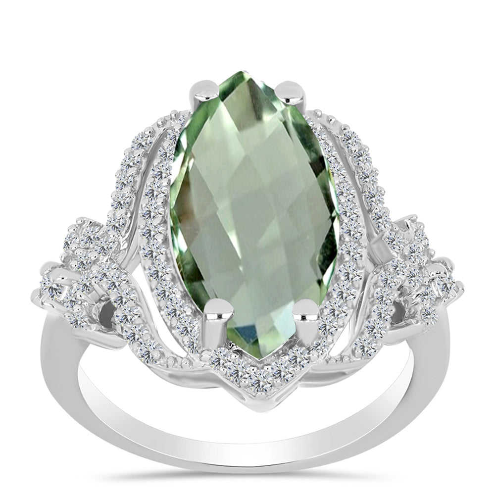Inel din Argint 925 ( 4.17 grame ) cu Ametist Verde și Topaz Alb 5.84 Carate 3 