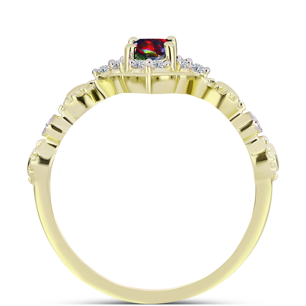 Inel din Argint 925 Placat cu Aur ( 2.48 grame ) cu Opal Etiopian Negru Lega Dembi și Topaz Alb 0.37 Carate