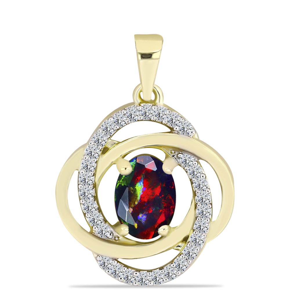 Pandantiv din Argint 925 Placat cu Aur ( 1.53 grame ) cu Opal Etiopian Negru Lega Dembi și Topaz Alb 0.69 Carate