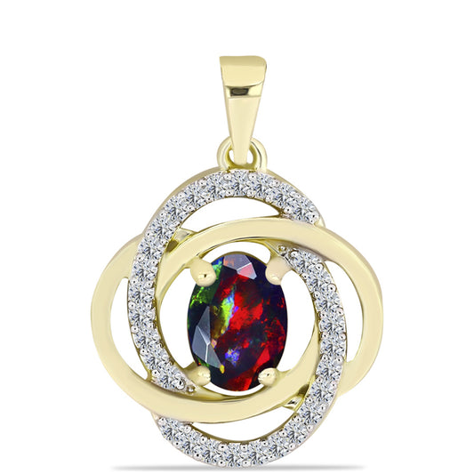 Pandantiv din Argint 925 Placat cu Aur ( 1.53 grame ) cu Opal Etiopian Negru Lega Dembi și Topaz Alb 0.69 Carate