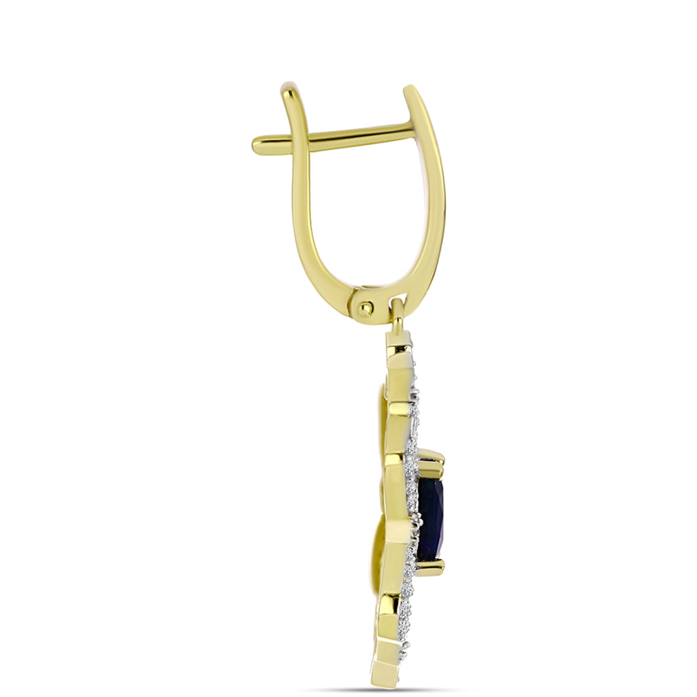 Cercei din Argint 925 Placat cu Aur ( 5.8 grame ) cu Opal Etiopian Negru Lega Dembi și Topaz Alb 1.74 Carate 2 