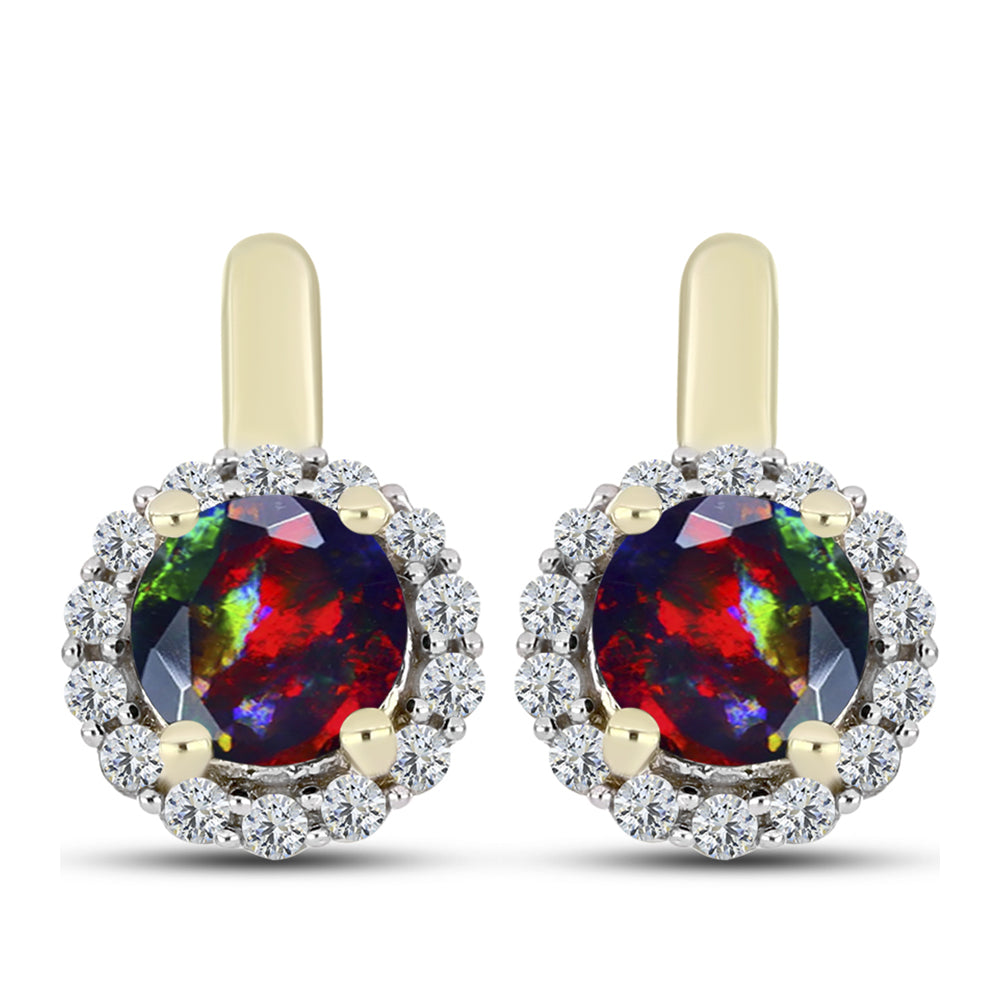 Cercei din Argint 925 Placat cu Aur ( 3.64 grame ) cu Opal Etiopian Negru Lega Dembi și Topaz Alb 1.52 Carate 1 