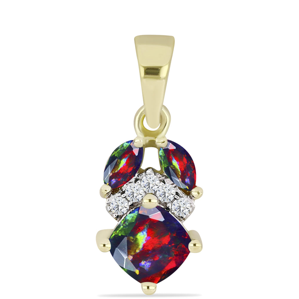 Pandantiv din Argint 925 Placat cu Aur ( 0.95 grame ) cu Opal Etiopian Negru Lega Dembi și Topaz Alb 0.46 Carate 1 