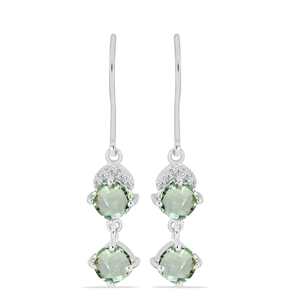 Cercei din Argint 925 ( 2.15 grame ) cu Ametist Verde și Topaz Alb 2.24 Carate