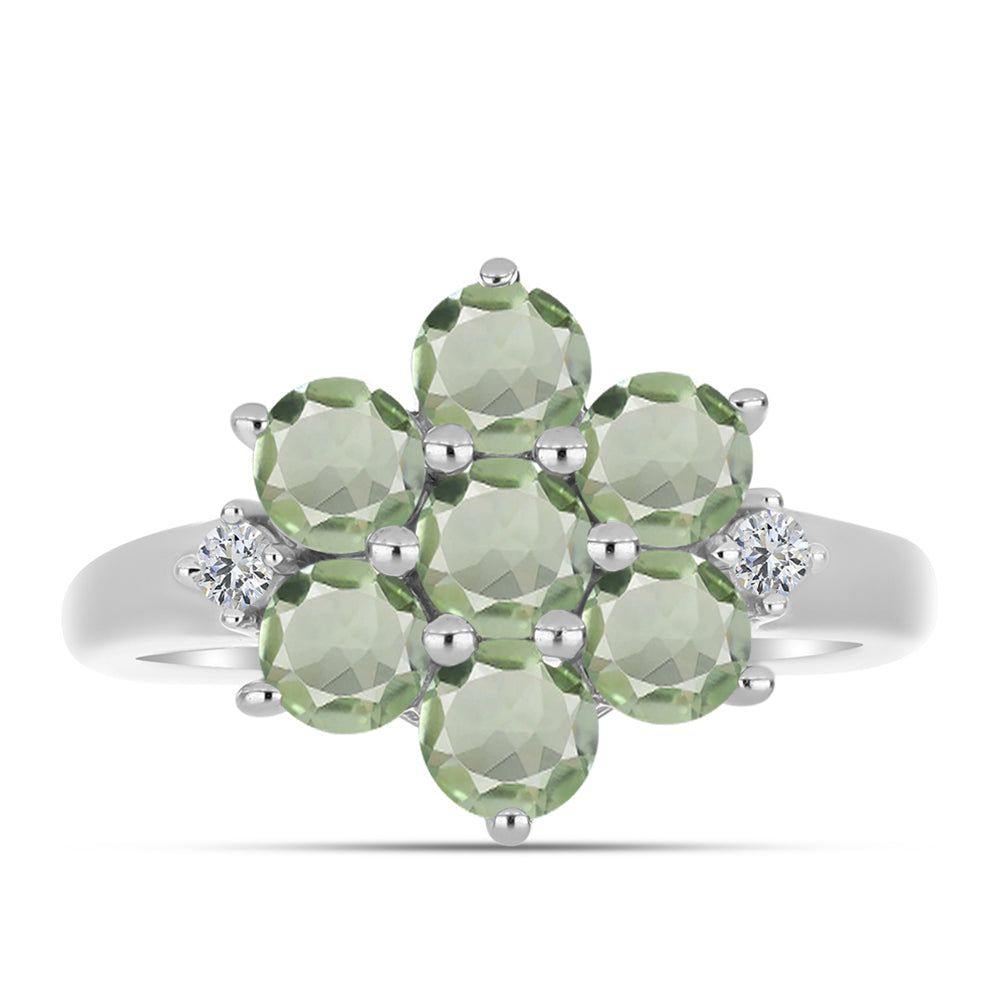 Inel din Argint 925 ( 3.44 grame ) cu Ametist Verde și Topaz Alb 1.87 Carate 1 
