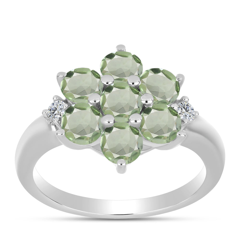 Inel din Argint 925 ( 3.44 grame ) cu Ametist Verde și Topaz Alb 1.87 Carate