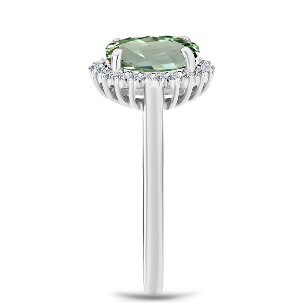 Inel din Argint 925 ( 2.7 grame ) cu Ametist Verde și Topaz Alb 1.89 Carate