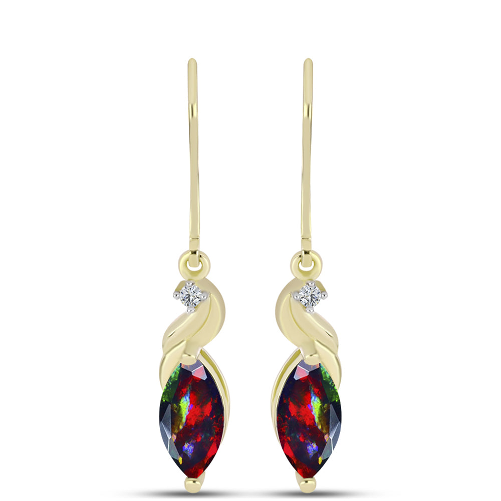 Cercei din Argint 925 Placat cu Aur ( 2.4 grame ) cu Opal Etiopian Negru Lega Dembi și Topaz Alb 1.29 Carate