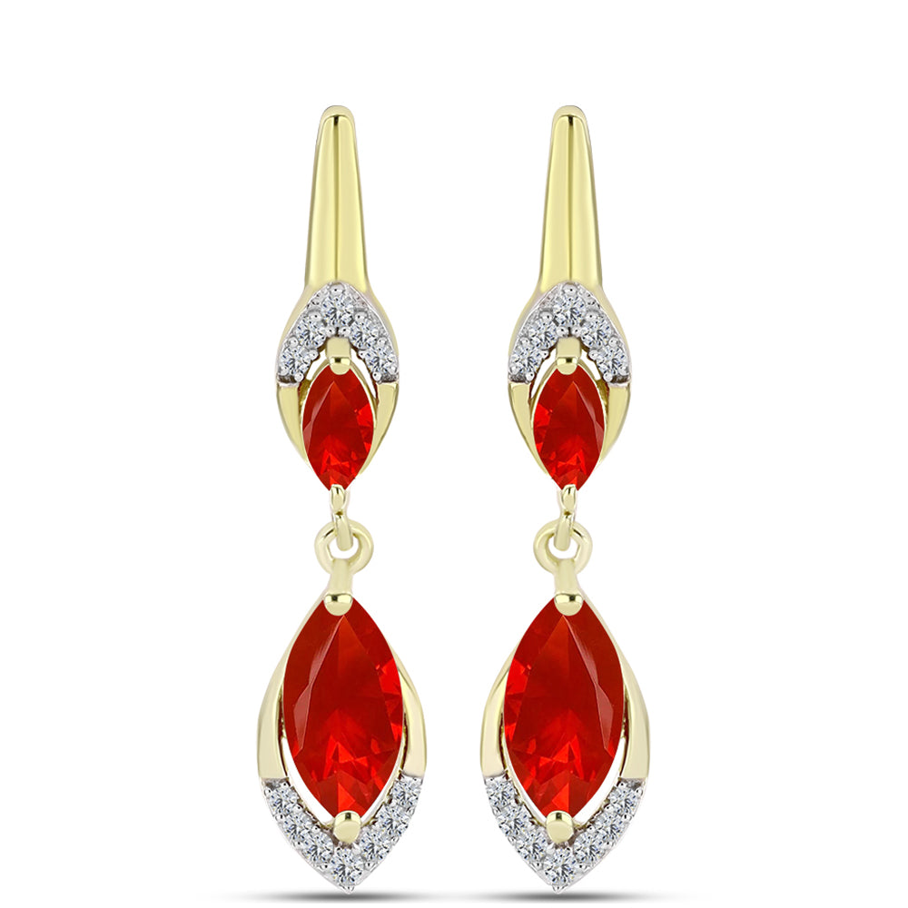 Cercei din Argint 925 Placat cu Aur ( 3.85 grame ) cu Agat Roșu și Topaz Alb 2.52 Carate