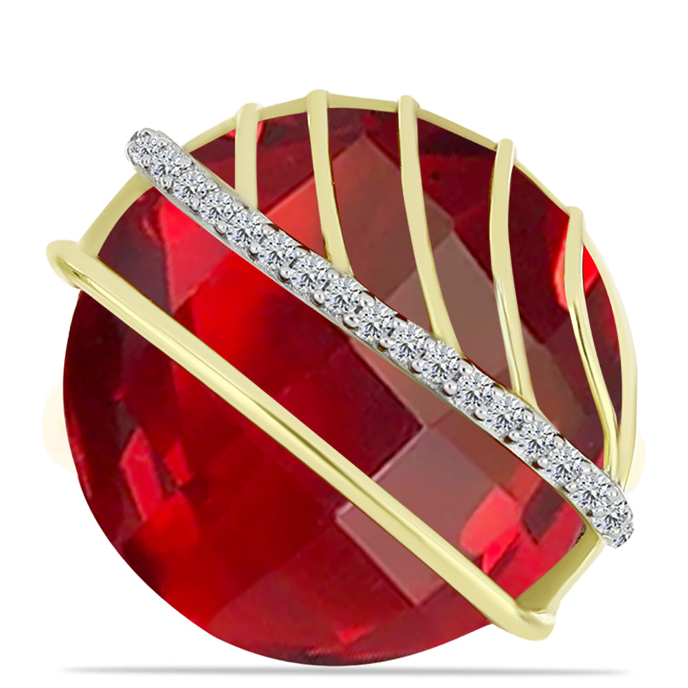 Inel din Argint 925 Placat cu Aur ( 4.84 grame ) cu Agat Roșu și Topaz Alb 16.03 Carate 1 