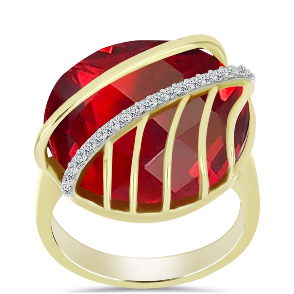Inel din Argint 925 Placat cu Aur ( 4.84 grame ) cu Agat Roșu și Topaz Alb 16.03 Carate