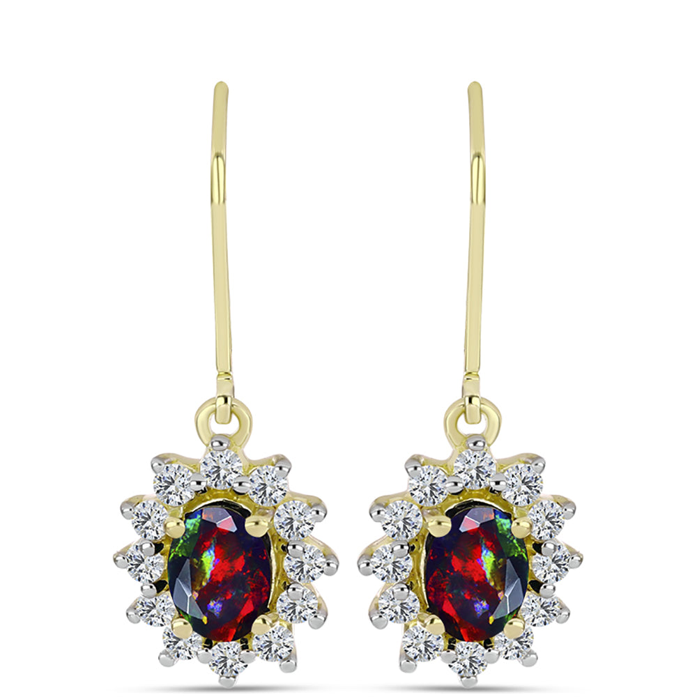 Cercei din Argint 925 Placat cu Aur ( 3.32 grame ) cu Opal Etiopian Negru Lega Dembi și Topaz Alb 1.85 Carate 1 