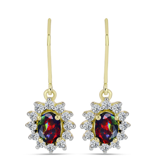 Cercei din Argint 925 Placat cu Aur ( 3.32 grame ) cu Opal Etiopian Negru Lega Dembi și Topaz Alb 1.85 Carate
