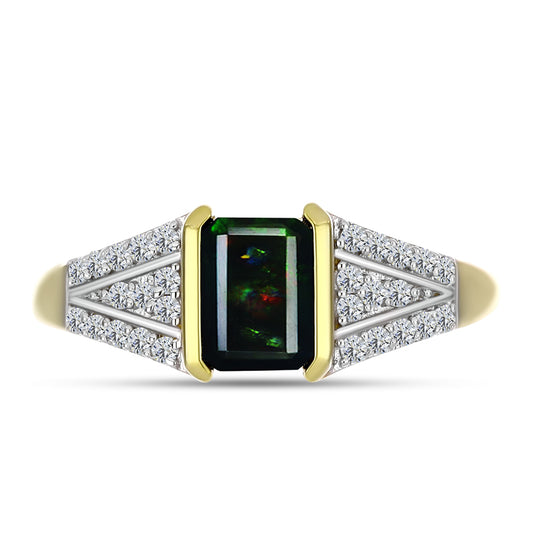 Inel din Argint 925 Placat cu Aur ( 2.91 grame ) cu Opal Etiopian Negru Lega Dembi și Topaz Alb 0.83 Carate