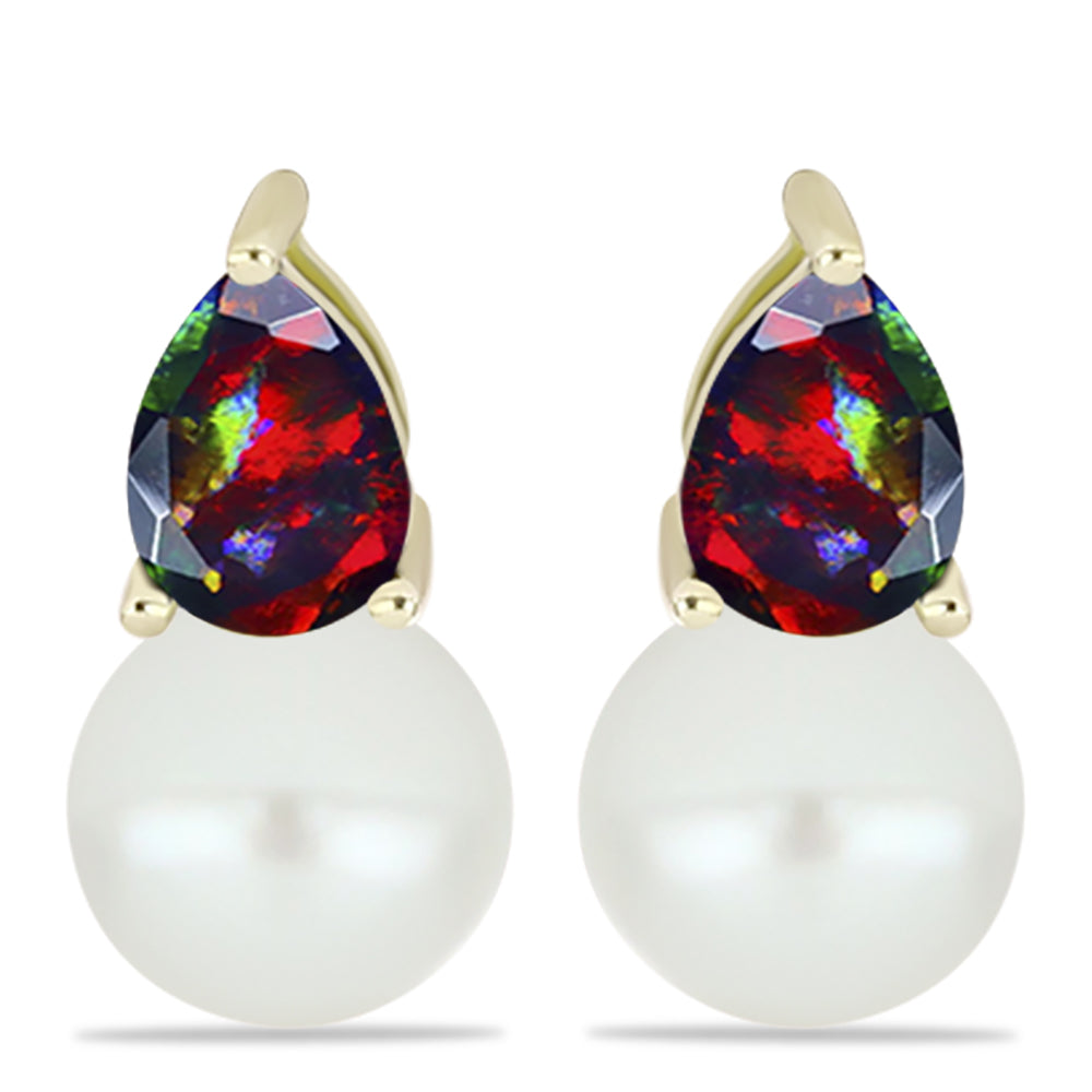 Set din Argint 925 Placat cu Aur ( 3.69 grame ) cu Opal Etiopian Negru Lega Dembi și Perlă de Apă Dulce Albă 18.37 Carate ( Cercei+Inel+Pandantiv ) 3 