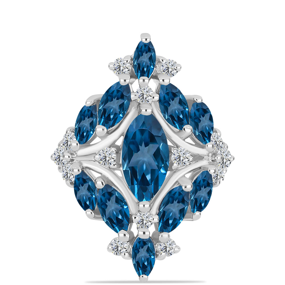 Inel din Argint 925 ( 4.5 grame ) cu Topaz Albastru ”Londra” și Topaz Alb 3.96 Carate 1 