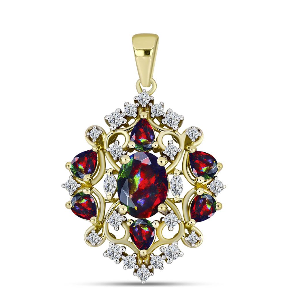 Pandantiv din Argint 925 Placat cu Aur ( 3.17 grame ) cu Opal Etiopian Negru Lega Dembi și Topaz Alb 1.73 Carate