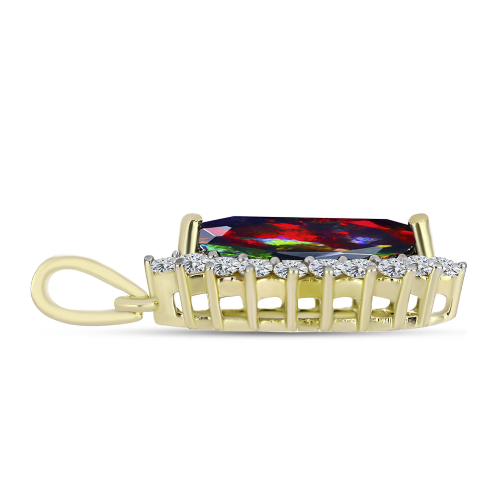 Pandantiv din Argint 925 Placat cu Aur ( 1.5 grame ) cu Opal Etiopian Negru Lega Dembi și Topaz Alb 1.52 Carate