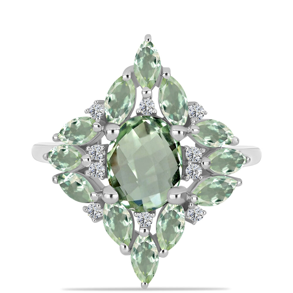 Inel din Argint 925 ( 3.29 grame ) cu Ametist Verde și Topaz Alb 3.52 Carate