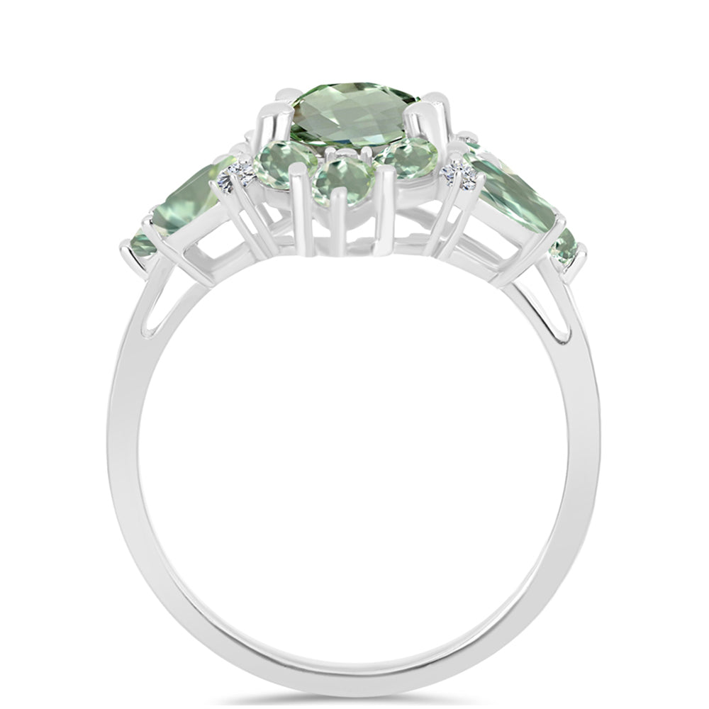 Inel din Argint 925 ( 3.29 grame ) cu Ametist Verde și Topaz Alb 3.52 Carate 2 
